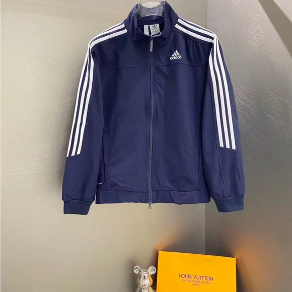 Adidas Navy Blue Track Jacket with White Stripes - Picture 1 of 9